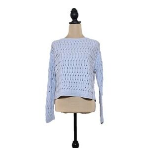 DKNY‎ Light Blue Open Knit Sweater Metallic Cotton Blend
